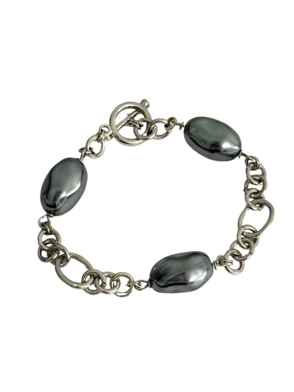 Hammered Stone Bracelet Flex Chain Grey Silver